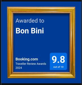 an image of a gold picture frame with the words awarded to bon bini at Bon Bini in Punta Del Diablo