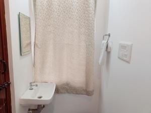 埃爾加德的住宿－Skylight Residency Yercaud，一间带水槽和淋浴帘的浴室