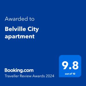 Сертификат, награда, вывеска или другой документ, выставленный в Belville City apartment