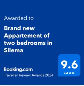Ett certifikat, pris eller annat dokument som visas upp på Brand new Appartement of two bedrooms in Sliema