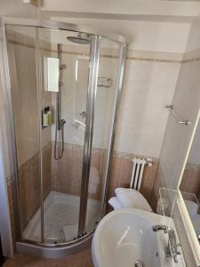 bagno con doccia e lavandino di Hotel Pacific a Roma