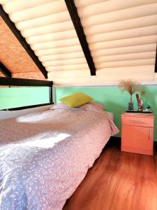 1 dormitorio con 1 cama y 2 ventanas en Sunny Side Fruska Gora -touristic estate en Velika Remeta