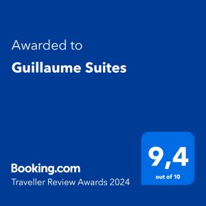 um ecrã azul com o texto atribuído às suites guilinine em Guillaume Suites em Luxemburgo