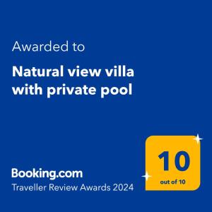 Certificate, award, sign, o iba pang document na naka-display sa Natural view villa with private pool