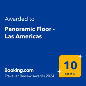 Palkinto, sertifikaatti, kyltti tai muu asiakirja, joka on esillä majoituspaikassa Panoramic Floor - Las Americas