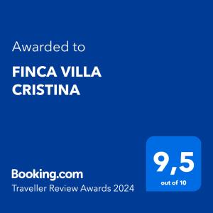 FINCA VILLA CRISTINA في La Fuente: شاشة هاتف ازرق مع النص الممنوح لفيلا كريستينا