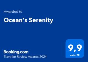 Ett certifikat, pris eller annat dokument som visas upp på Ocean's Serenity