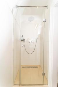 y baño con ducha y puerta de cristal. en CENTRAL Stephansdom apartment I Netflix I Self Check In en Viena