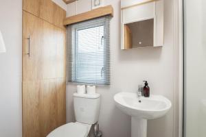 a bathroom with a toilet and a sink at Lodge 2 The Silverdale Close to St Andrews in Strathkinness