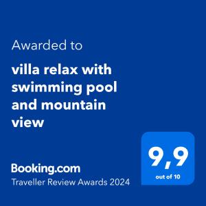 Certifikát, hodnocení, plakát nebo jiný dokument vystavený v ubytování villa relax with swimming pool and mountain view