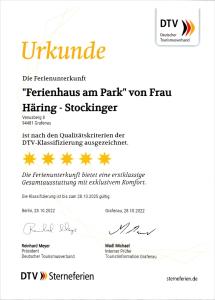 Certifikát, hodnocení, plakát nebo jiný dokument vystavený v ubytování Ferienhaus am Park
