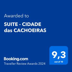 a blue screen with the text awarded to suite cartridge class caccabias at SUITE - CIDADE das CACHOEIRAS in Santa Rita de Jacutinga