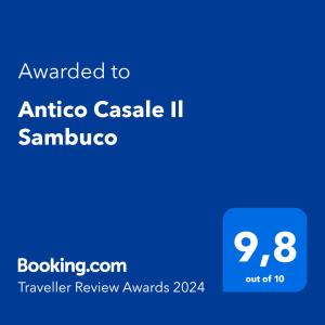 Palkinto, sertifikaatti, kyltti tai muu asiakirja, joka on esillä majoituspaikassa Antico Casale Il Sambuco