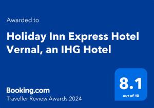 Ett certifikat, pris eller annat dokument som visas upp på Holiday Inn Express Hotel Vernal, an IHG Hotel