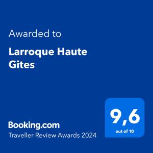 Сертификат, награда, табела или друг документ на показ в Larroque Haute Gites