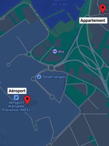 een kaart van de geschatte locatie van het appartement bij Superbe appart avec Jardin à 2 min de l’Aéroport-4 pers in Vitrolles