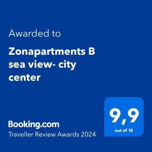 Captura de pantalla de un teléfono con el texto concedido a z comparaciones bsea view city en Zonapartments B sea view- city center, en La Canea
