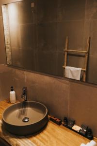 a bathroom with a sink and a mirror at Brazzo di Maina in Oitylo