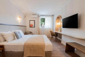 una camera con letto e TV a schermo piatto di Blue Paradise Studios ad Argostoli