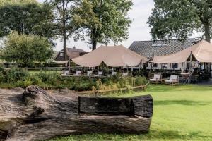 a log and tents in a field with grass at Enterbrook in Enter