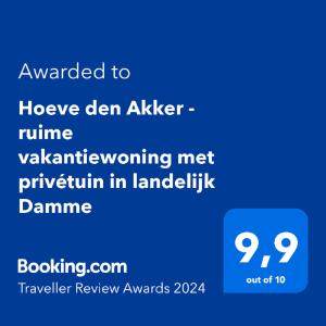 een schermafdruk van een telefoon met de tekst toegekend aan havelearlear jabler bij Hoeve den Akker - luxueuze vakantiewoningen met privétuinen nabij Brugge, Damme, Knokke, Sluis en Cadzand in Damme