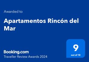 Сертифікат, нагорода, вивіска або інший документ, виставлений в Apartamentos Rincón del Mar