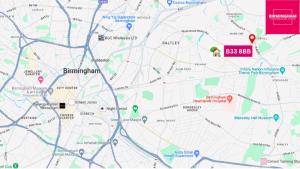 eine Karte der Stadt Bangalore mit einem Marker in der Unterkunft Birmingham Contractor Stays - 3 Bedroom Flat, 6 Beds plus Parking in Birmingham