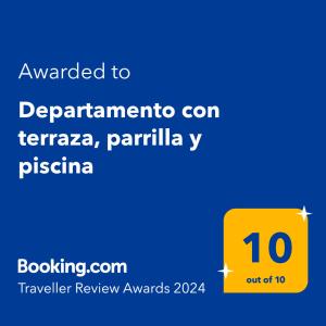 una señal amarilla con el texto concedido a pentamerica con terrazona en Departamento con terraza, parrilla y piscina en Buenos Aires