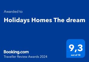 Ett certifikat, pris eller annat dokument som visas upp på Holidays Homes The dream