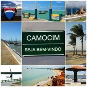 un collage di foto della spiaggia e dell'oceano di Casa MD a Camocim
