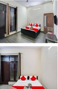 um quarto de hotel com duas camas e um lavatório em Hotel Heaven residency em Greater Noida