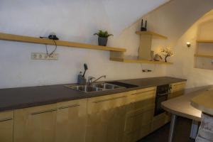 cocina con fregadero y encimera en Center apartment with Sauna - Free parking, en Tartu