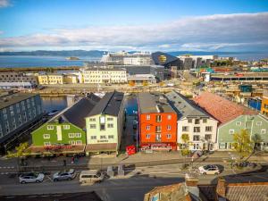 an aerial view of a city with buildings and a street at Studio apt in city centre in Trondheim