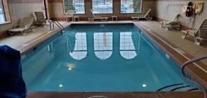 a large swimming pool with blue water in a building at Comfort Suites Grand Rapids South in Grand Rapids