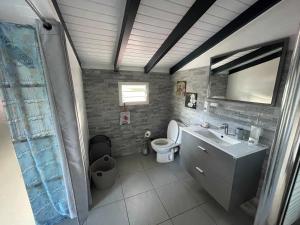 La salle de bains est pourvue d'un lavabo et de toilettes. dans l'établissement JG Guest house, à Sainte-Anne
