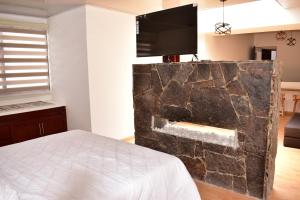 a bedroom with a fireplace with a tv on a wall at UE Home 203 in Duitama