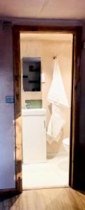Cette chambre dispose d'un petit réfrigérateur et d'une télévision. dans l'établissement Garden Studio Annex w/free parking, à Hemel Hempstead