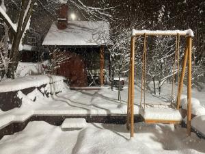 a swing in a yard covered in snow at Pensiunea "Casa Frasin" in Vatra Dornei