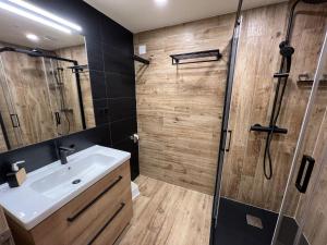 a bathroom with a sink and a shower at Apartment Říčky v Orlických horách C21 by Interhome in Říčky