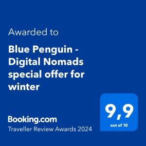 a blue penguin digital nomads special offer for winter at Blue Penguin in Pinezici