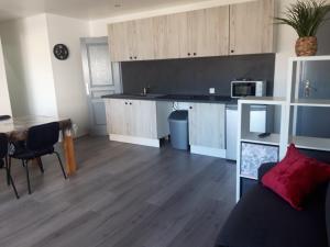 a living room with a kitchen and a table at L'INSO GAMBETTA in Chambéry