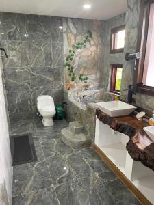 基姆巴亞的住宿－Cattleya tropical，石质浴室设有卫生间和水槽