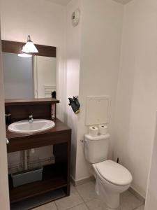 a bathroom with a toilet and a sink at Studio Proche Disneyland Paris in Montévrain