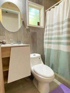 Casa Montaña في فيوترونو: حمام مع مرحاض ومغسلة ومرآة