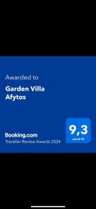 Certifikát, hodnocení, plakát nebo jiný dokument vystavený v ubytování Garden Villa Afytos