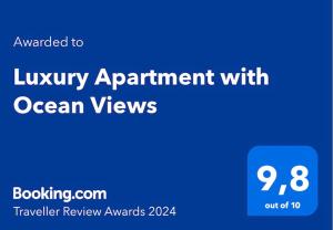 Certifikát, hodnocení, plakát nebo jiný dokument vystavený v ubytování Luxury Apartment with Ocean Views