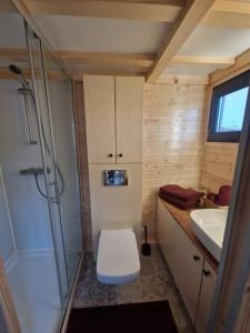 uma pequena casa de banho com WC e lavatório em Magnifique petite maison 