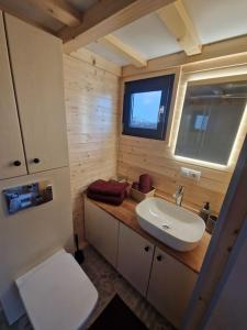 uma pequena casa de banho com um lavatório e uma janela em Magnifique petite maison 