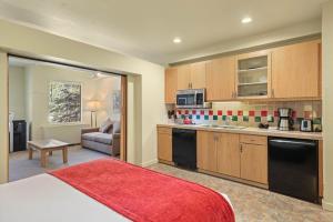 a kitchen with a bed and a living room at Studio #250 in Olympic Valley
