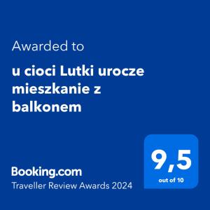 Certifikát, ocenenie alebo iný dokument vystavený v ubytovaní u cioci Lutki urocze mieszkanie z balkonem